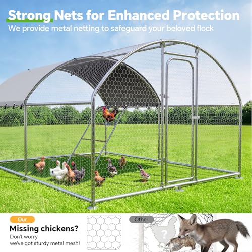 10 x 13.2 x 6.4 FT Metal Chicken Coop, Chicken Run with Cover | Walk-in Chicken Coop, Waterproof Cover, Side Hardware Cloth, Roosting Perch, reinforced frame, Backyard & Farm Use - size: 13.1x10.1Ft