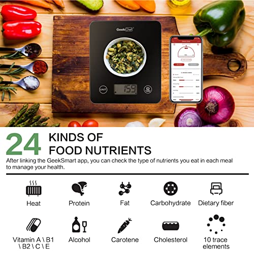 Geek Chef Digital Scale with App, Scale for Food Weight, Smart Food Nutrition Scale, Digital Kitchen Scales, Cooking Tool of Kitchen,1 lb/oz Black Glass - color: Glass Black