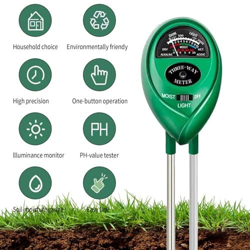 Soil Tester, Soil Test Kit Acidity Water, 3-in-1 Plant Moisture Meter Light/Moisture/PH Tester for Home, Garden, Lawn, Farm, Indoor and Outdoor Use, Promote Plants Healthy Growth - color: GREEN
