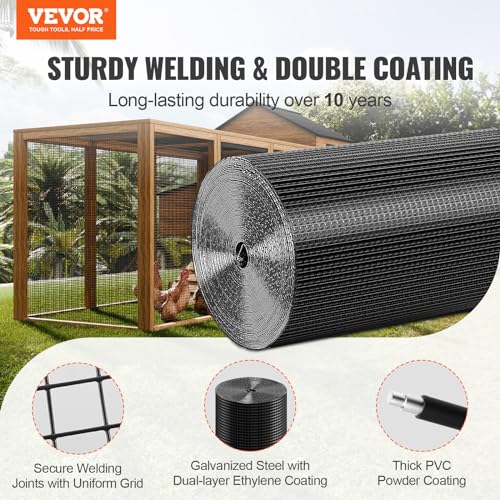 VEVOR Hardware Cloth, 24'' x 100' 1/2 inch Galvanized Wire Mesh Roll, 19 Gauge Chicken Wire Fencing Roll, Vinyl Metal Wire Mesh for Chicken Coop Barrier, Rabbit Snake Fences, Poultry Enclosures - size: 1/2inch 24'' x 100'
