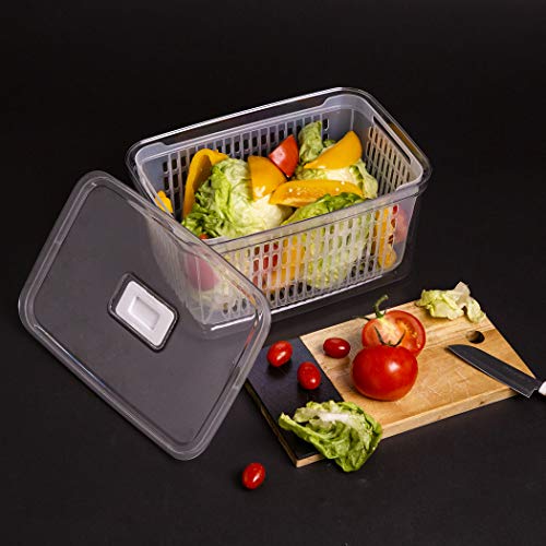 BINO | Produce Saver - 23.7 Cup/5.6L | Fridge Storage Containers for Fruits and Vegetables | Vegetable Storage with Adjustable Air Vent, Removable Basket | BPA-Free Fridge Organizers and Storage - size: 23.7 Cup