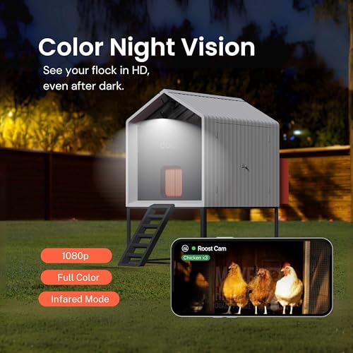 Smart Coop with Base – Weatherproof, Predator-Proof Chicken Coop with Dual Smart Cameras, Automatic Door, Solar Optional for 4-6 Chickens - size: 31.0"L x 30.0"W x 40.0"H