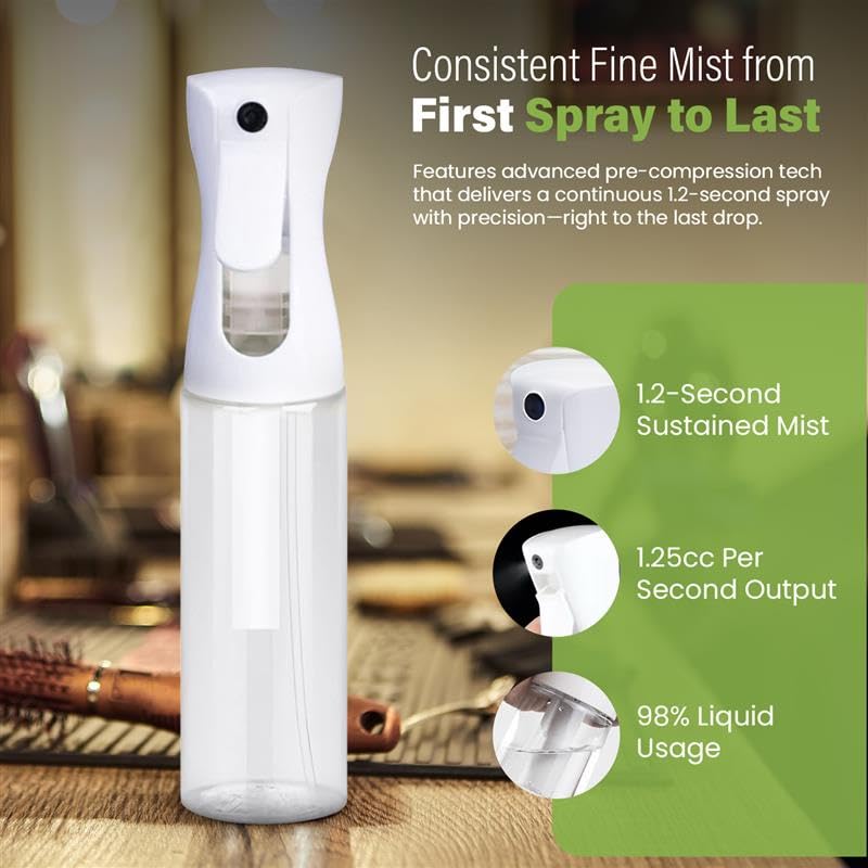 VIGOR PATH Continuous Spray Bottle for Hair – Fine Mist Mister for Hairstyling, Cleaning, Plants, Pets, Barbers, Salons, and Essential Oil Applications (300ml/10 oz) Clear 2 Pack - size: 10 oz - Clear - 2 Pack