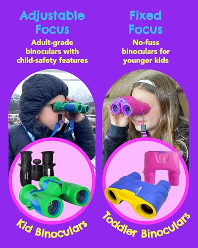 Kids Binoculars Ages 3-12, 8x21 Compact Shockproof Turquoise | bird watching, hiking, for boys, outdoor adventures, includes carry case, neck strap, compass, carabiner - color: Turquoise/Pink