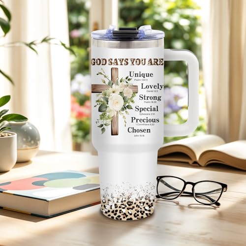 DUUV Christian Tumbler 40oz, Insulated Christian Gifts for Women | Bible Verse Tumbler Leakproof, Inspirational Gift for Women Christians, Christmas Birthday Gift for Mom Sister, 1 Pack - color: Christian Flowers