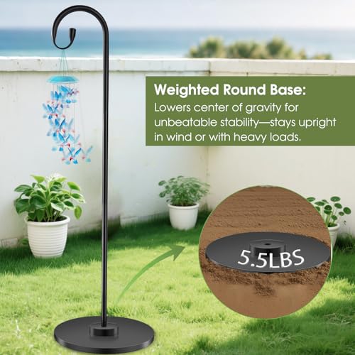 34-63" Adjustable Shepherd Hook Stand with Round Base Stand for Bird Feeders, Lanterns, Wind Chimes, Indoor and Outdoor Use on Patio, Yard or Porch - style: Single