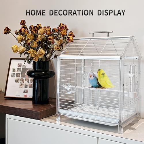 20.5 inch Small Bird Cage, Parrot Cage, Portable Bird Carrier, Travel Carrier Cage for Home, Outing, Pet Clinic, Temporary Placement, for Small Medium Birds(White)