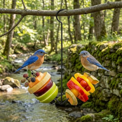 1 Pcs Dual Prong Hanging Bird Feeder, Oriole Feeders for Outdoors Hanging | Fruit Jelly Bird Feeder for Outdoors with Hook, Steel Powder Coated Weather Resistant for Garden Patio