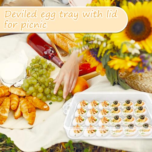 Jgalnim 3 Layer Deviled Egg Trays Containers with Lid,Plastic Refrigerator Egg Carrier with Handle for 72 holes,Clear Storage Platter for Portable Devil Egg,Easter Thanksgiving - style: 3 layer 72eggs