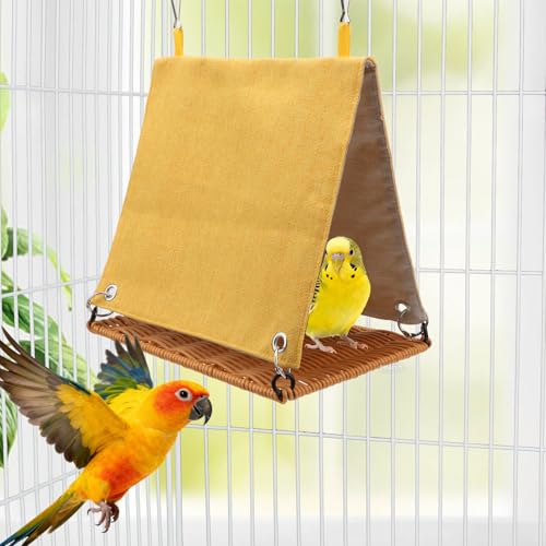 Hypeety Bird Nest Tent Cozy Hanging Snuggle Bed Hut for Cage, Yellow, M | Warm bed, washable, with hanging hooks, bird cage accessories, soft canvas, for cockatiel/lovebird/conure/budgie, yellow, M - color: Yellow, size: M