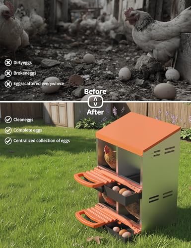 GarveeLife Chicken Nesting Box 4 Hole, Galvanized Steel Nest with Roll Away Egg Collection & Swing Perch, Easy-Clean Laying Box for Hens, Heavy Duty Design for Chicken Coop - color: Orange, size: 4 holes 2 layers