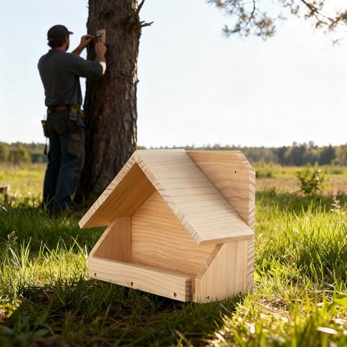 Briwooody Wooden Open Mourning Dove Nesting Box for Outside Dove Bird House 14 H x 10 W x 5.3 L Inches Bird Nesting and Roosting Platform Hanging Birdhouse Garden Decoration (Triangular Roof, Brown) - style: Triangular Roof