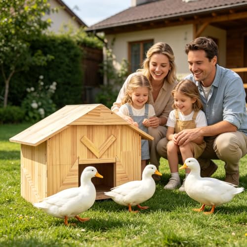 Handcrafted Extra Large Solid Wood Duck Coop - Spacious Outdoor Poultry House for Ducks, Chickens & More, Easy Backyard Mounting Kit
