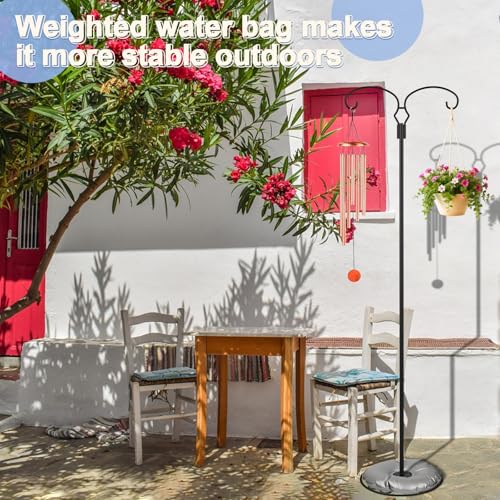 Liitrton 62.6 Inch Double Shepherds Hooks for Outdoor Hanging Bird Feeders | Adjustable Hummingbird Feeder Stand with Round Base, 4 Prongs Base & Water Weight Bag, Garden Decor Hanger