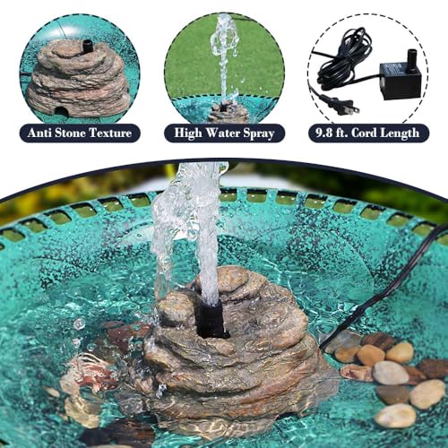 Bird Bath Water Fountain Resin Rock Fountain with 9.8ft Cord Length Water Pump Rock Waterfall for Hummingbird Birdbath Outdoor Decor for Garden Lawn Fish Tank and Aquariums (Brown) - color: Brown
