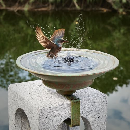 Solar Bird Bath,Deck Bird Bath with Solar Fountain,Deck Mounted Bird Bath - color: Green-c