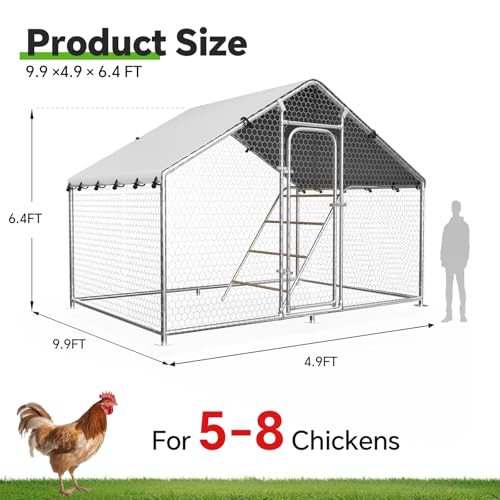9.9x5.1 FT Large Metal Chicken Coop, Walk-in Poultry Run Enclosure | Weatherproof Cover, Reinforced Metal Frame, Walk-in Chicken Run, Outdoor Poultry Cage for Hens Ducks Rabbits - size: 59.9"L x 118.0"W x 78.0"H