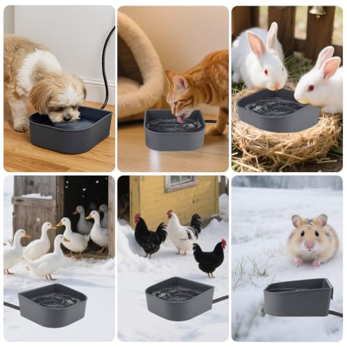 Heated Water Bowl for Cats, Outdoor Anti-Freeze Pet Thermal Bowls for Chickens Rabbits Birds, Hanging Small Dog Winter Warm Dish, Heating Bird Baths Feeder Bowl, Detachable Shell, Grey 1L - size: 1L(Grey)