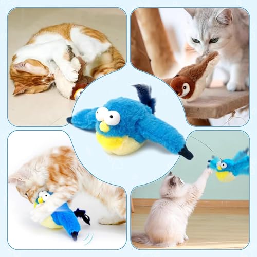 Upgraded Flappy Chase Cat Toy, Interactive Chirping Bird Cat Toy,Chirping Bird Cat Toy Flapping Wings, Flying Interactive Simulation Electric Cat Toy (Blue Large) - color: Blue