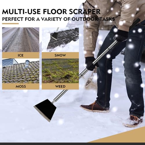 Garden Shovel, Floor Cleaning Scraper Tool, Snow Shovel Ice Scraper | 47 inch Weed Removal Tool with 3 Sections Long Handle for Moss,Sidewalks, Driveway Yard Working - Heavy Duty