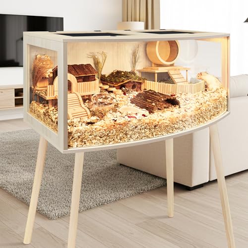 Prolee Hamster Cage with Curved Design,Chew Proof Wooden Hamsters Enclosure with Leg Stand and Openable Top or Gerbils,Hamster Habitat - size: 40.0"L x 20.0"W x 20.0"H