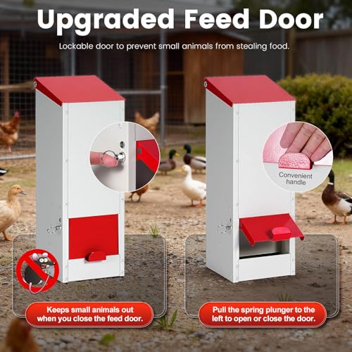 8Lbs Metal Chicken Feeder with Lockable Feed Door | Quail Feeders No Waste, Wall Mounted Poultry Feeder, Gravity Fed, Galvanized Steel Material, for Chicken Coop
