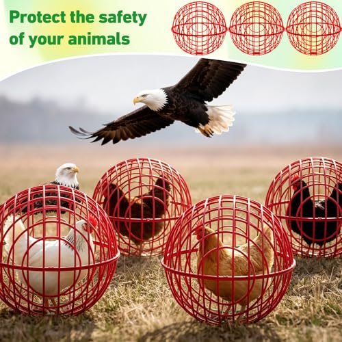 Leinuosen 4 Pack Chicken Ball Cage Movable Mesh Rabbit Coops Plastic Detachable Rolling Safety Hutch Prevents Dog Bites Horse Trampling for Bird Duck Outdoor(Red) - color: Red