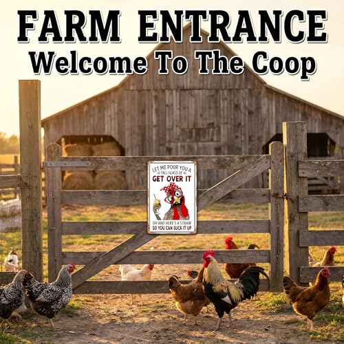 Smilelife Funny Chicken Gifts Chicken Let Me Pour You A Tall Glass of Get Over It Tin Sign for Home Farm Chicken Coop Farmhouse Kicthen Garden Decor 8 X 12 Inch (3188) - color: Light White
