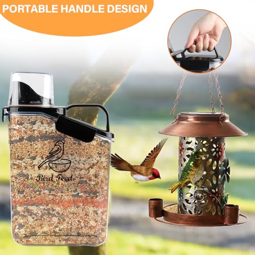 Bird Seed Storage Container Portable-3 Qt/2.8 L Clear Plastic Airtight Wild bird Seed Dispenser food with Measuring Cup|BPA Free-White - color: White