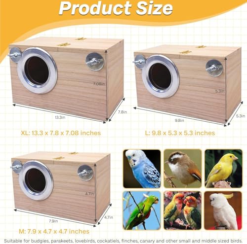 PINVNBY Parakeet Nesting Box Bird House for Cage Wood Mating Box Bird Breeding Box for Lovebirds, Cockatoo, Budgie, Finch, Canary Small and Medium Sized Birds (M:7.9 * 4.7 * 4.7 inch) - size: Wood,M: 7.9*4.7*4.7 inch