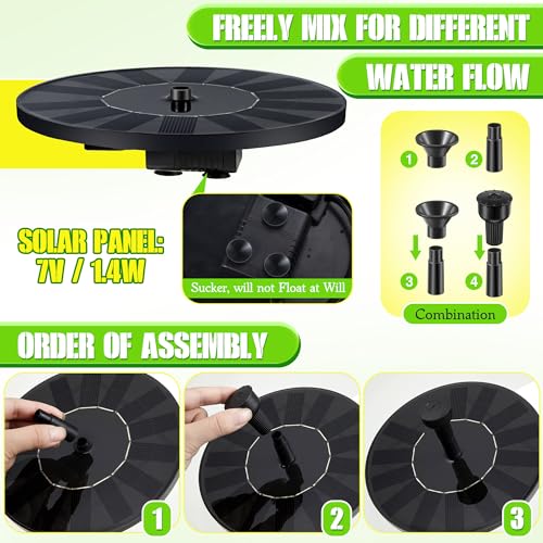 Solar Bird Bath Fountain for Outdoor with 4 Water Patterns | Hanging Solar Powered Hummingbird Water Fountain Pump Combo Set for Garden Yard Patio Lawn