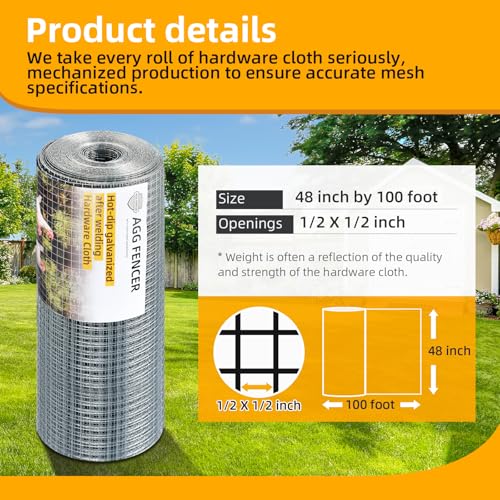 Hardware Cloth 1/2 inch 48 x 100ft Chicken Wire Fencing | Hot Dipped Galvanized After Welding Garden Plant Supports Welded Metal Chicken Wire Fence Poultry Animal Netting Cage Screen - size: 1/2in 48in x 100ft