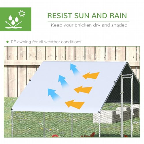 PawHut Large Chicken Coop Metal Chicken Run with Waterproof and Anti-UV Cover, Spire Shaped Walk in Fence Cage Hen House for Outdoor and Yard Farm Use, 1" Tube Diameter, 9.8' x 6.6' x 6.6' | Metal Chicken Run, Spire Shaped Walk In Fence Cage Hen House, Ou
