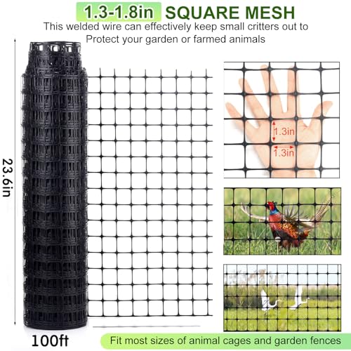 Windyun 2 Roll Plastic Mesh Fence, Black Safety Temporary Garden Fencing Animal Barrier Netting for Animal Deer Rabbit Chicken Dog Poultry Construction Snow Fence Patio(100 ft) - size: 100 ft
