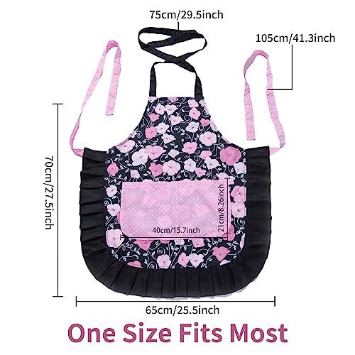 Lovely Flower Pattern Retro Aprons With Large Pockets for Women Girls Cooking Kitchen Bakery Mother's Gift - color: Pink Bloom