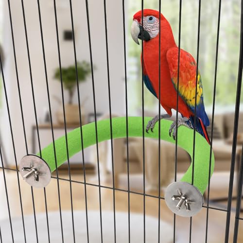 Rypet U-Shaped Large Parrot Perch, Quartz Bird Perch for Cage(Green XL) | Safe Chew & Rest Perch for Large Birds, Durable Non-Toxic Cage Accessory, for Parakeets Cockatiels Conures Macaws - color: Green, size: X-Large