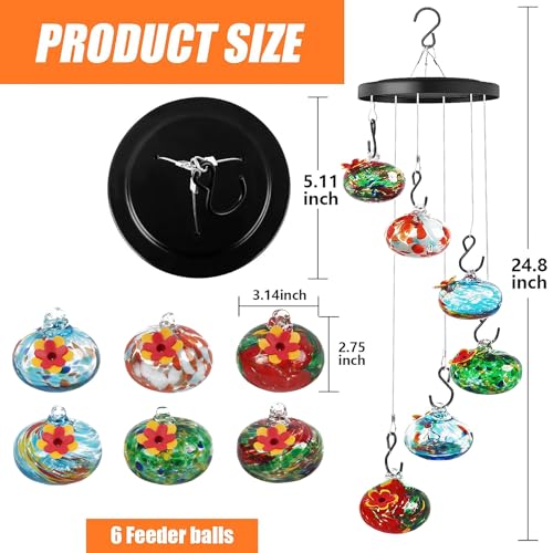 Charming Wind Chimes Hummingbird Feeder for Outdoors Hanging Ant and Bee Proof, Never Leak,Unique Hand Blown Glass Humming Bird Feeder Perfect Garden Decor for Window Garden Patio