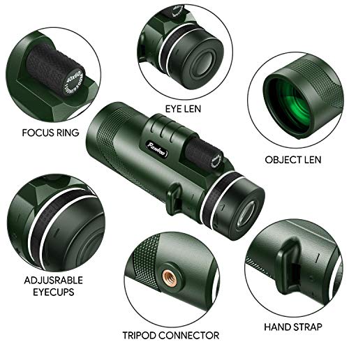 40x60 HD High Power Adult Monocular with Tripod and Smartphone Adapter - Ideal for Birdwatching, Hiking, Traveling Concerts - BAK4 Prism, Clear Colors, Durable and Portable - color: Military Green