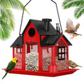 Solar Bird Feeders House for Outside Hanging, Metal Wild Bird Feeder for Outdoors Large Capacity Cardinal Birdfeeder Birdhouses Metal Bird Feeding Station Red - color: red