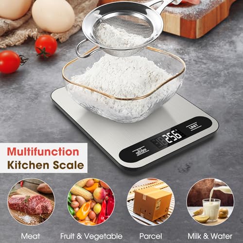 Mik-Nana Food Scale, 22lb Digital Kitchen Scale with 6 Units Tare Function | LCD Display, Stainless Steel Weight Grams and Ounces for Baking, Cooking and Meal Prep (Batteries Included)