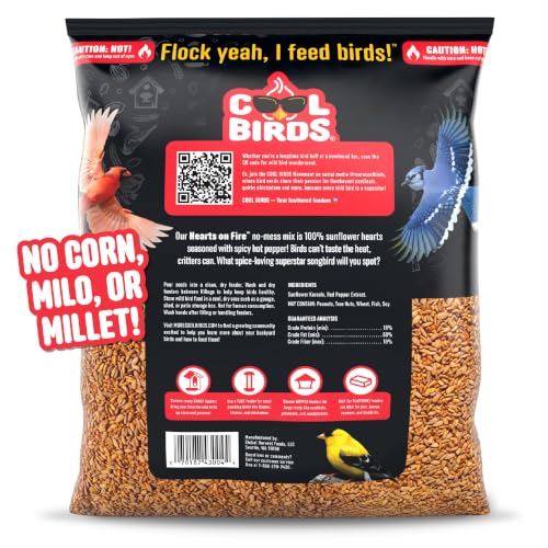 Cool Birds Hearts on Fire Hot Bird Seed, 10 lb | 100% Hulled Sunflower Hearts with Chili Pepper Oil – No Waste Bird Seed for Outside Feeders