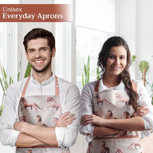 Maison d' Hermine Aprons for women with Pocket 100% Cotton (27.50"x31.50") | Adjustable Neck Strap & long ties Apron Men Chef Wedding Cooking Gardening Server Maid - color: 030 - Free Horse