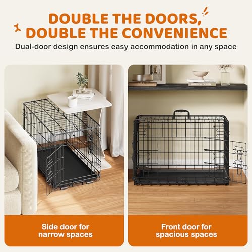 Yaheetech 30inch Double Door Dog Crate w/Divider, Collapsible Metal Kennel | Heavy-duty Sturdy Metal Frame, Easy Assemble, Fold Up for Travel, Removable Tray, Ideal for Puppies, Small to Medium Dogs - size: 30" L