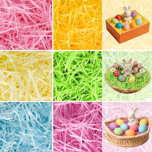 Seifar 14oz/400g Easter Grass Basket Filler, Green Pink Yellow Pueple Blue Recyclable Shred Paper Shred Fillers Easter Basket Grass for Easter Gift Basket Gift Wrapping Party Decorations - color: Mix Color, size: 400g