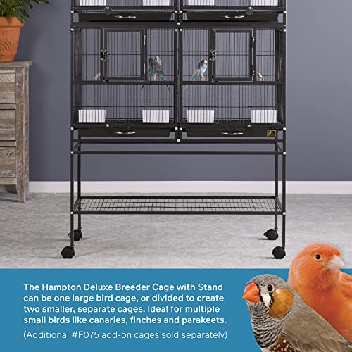 Prevue Pet Products Hampton Deluxe Divided Breeder Bird Cage System with Stand, Stackable Bird Crates for Breeding, Multi-Bird 1 or 2 Cage System, Black Hammertone Finish | Stackable Breeding Cage with Divider, Rolling Enclosure with Wooden Perches, for F
