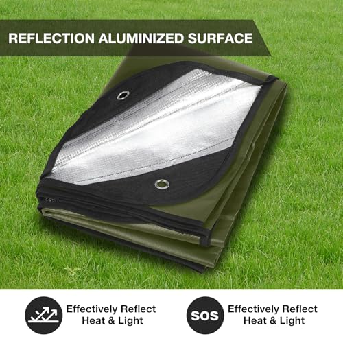 2 Pack Heavy Duty Waterproof Emergency Thermal Tarp, Insulated Survival Blanket for Outdoor Camping, Hiking, and Emergency Shelter, Green - color: Green 83''x59'',2 Packs