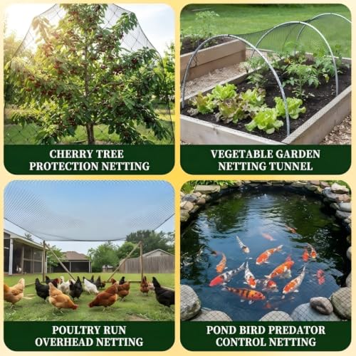 50x50 FT Heavy Duty Bird Netting for Chicken Coop & Garden | HDPE Poultry Netting Fence 1 Inch Diamond Mesh, Fruit Tree Vegetable Protection from Birds Deer Squirrels - size: 50x50 FT