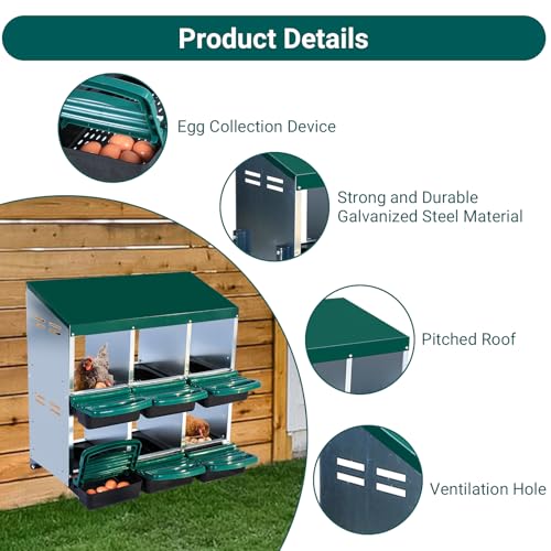 Chicken Nesting Box,6 Compartment Roll Away Nesting Box for Laying Eggs,Wall Mount Chicken Nesting Boxes,Easy Egg Collection,Cleanable Pull Out Hen Roosting Boxes 6 Hole,Green - color: green, size: 6 holes