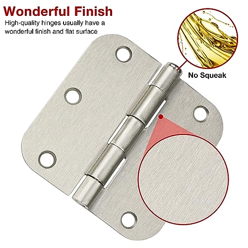 6 Pack Nickel Door Hinges Brushed Nickel 3-1/2 Interior Door Hinges Satin Nickel 3.5 Inch x 3.5"with 5/8"Radius Corners 3 ½"Silver Bedroom Residential Doors for Hinges Flat Indoor Door Hinge Hardware | 6 Pack Rounded No Squeak Interior Exterior Standard H