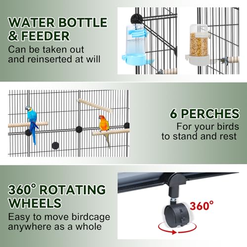 VISCOO Encrypted MetalBird Cage (46" x 36" x 12") for Parrot Parakeets | Bird Cages with Wooden Perches,Slide-Out Tray, Water Bottle & Feeder, for Parrot,Parakeets,Cockatiel,Small Mid-Sized Birds - size: 16.1"L x 12.6"W x 7.3"H